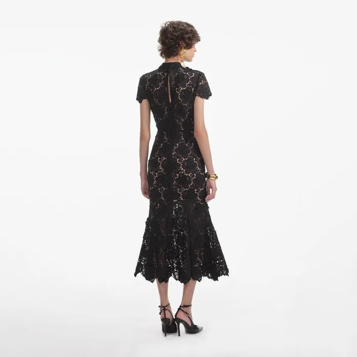 Self Portrait Dresses Black Flower Lace Midi Dress 8211 Women