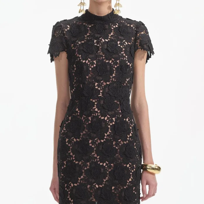 Self Portrait Dresses Black Flower Lace Midi Dress 8211 Women
