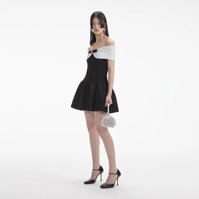 Self Portrait Dresses Black Knit Bow Mini Dress 8211 Women