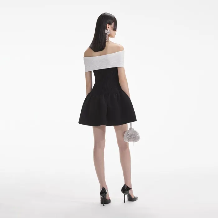 Self Portrait Dresses Black Knit Bow Mini Dress 8211 Women