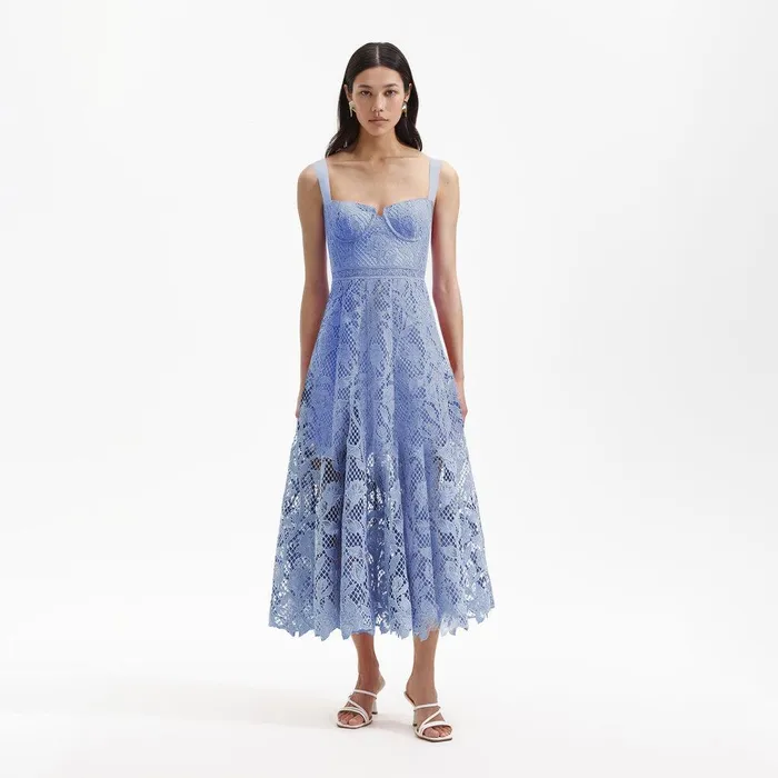 Self Portrait Dresses Blue Lace Midi Sweetheart Dress 8211 Women