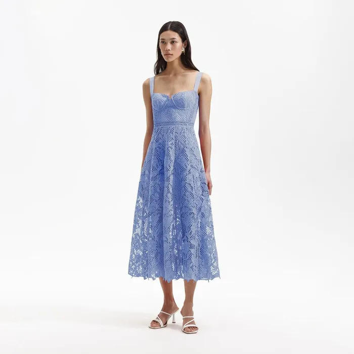 Self Portrait Dresses Blue Lace Midi Sweetheart Dress 8211 Women