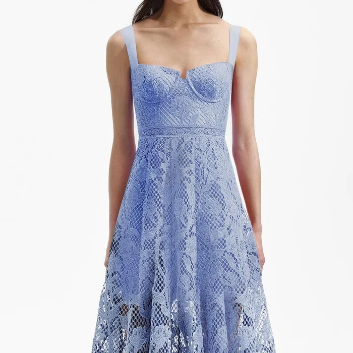 Self Portrait Dresses Blue Lace Midi Sweetheart Dress 8211 Women