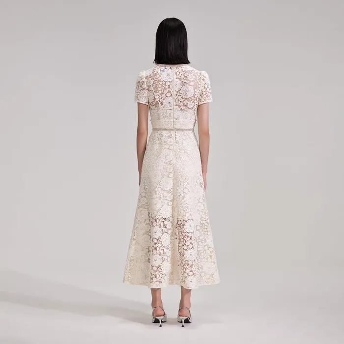 Self Portrait Dresses Cream Cord Lace Bow Midi Dress 8211 Women