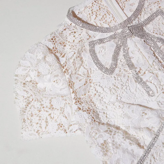 Self Portrait Dresses Cream Cord Lace Bow Midi Dress 8211 Women