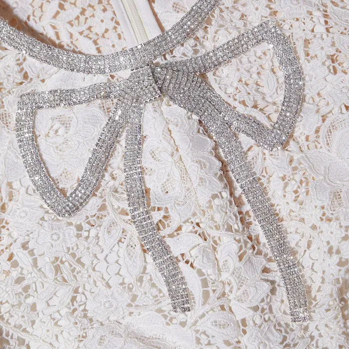 Self Portrait Dresses Cream Cord Lace Bow Midi Dress 8211 Women