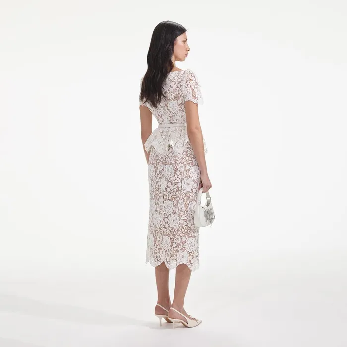 Self Portrait Dresses Cream Lace Peplum Midi Dress 8211 Women