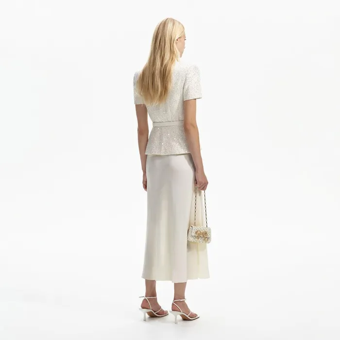 Self Portrait Dresses Cream Sequin Boucle Midi Dress 8211 Women