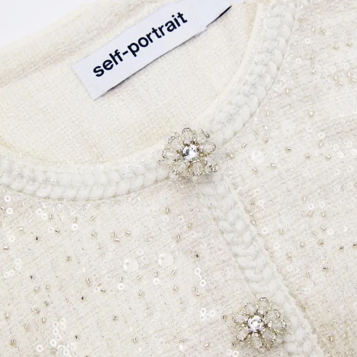 Self Portrait Dresses Cream Sequin Boucle Tailored Midi Dress 8211 Women