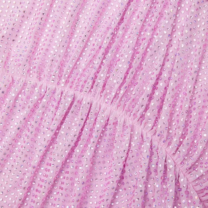 Self Portrait Dresses Pink Rhinestone Mesh Gathered Midi Dress 8211 Women