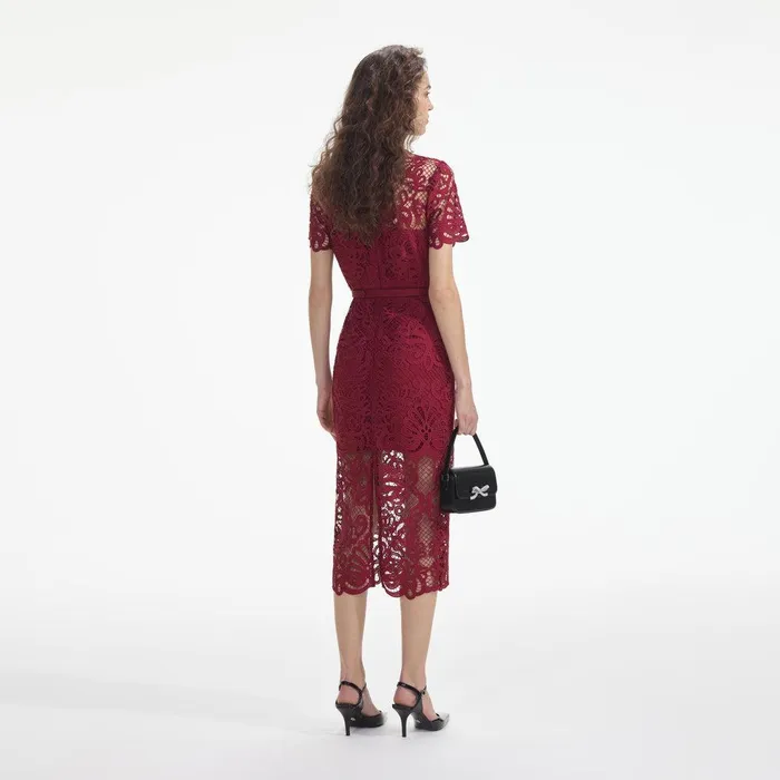 Self Portrait Dresses Red Guipure Lace Button Midi Dress 8211 Women