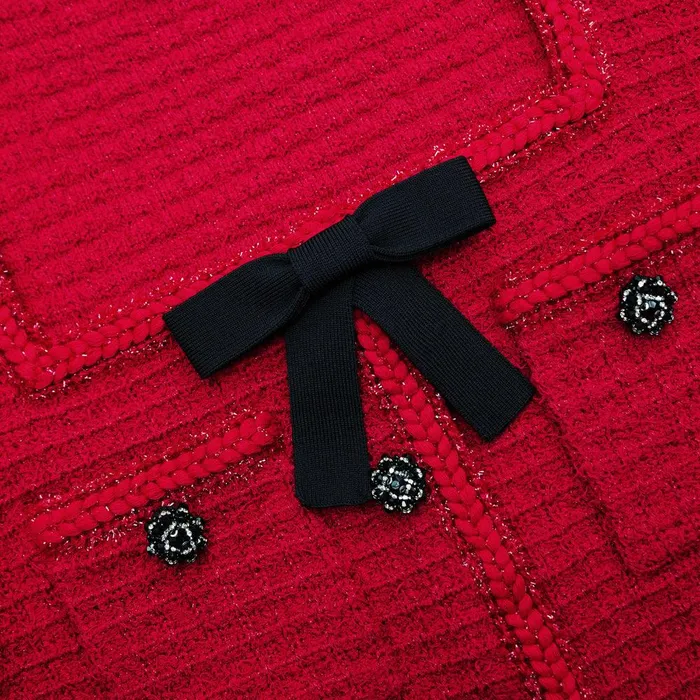 Self Portrait Dresses Red Knit Bow Round Neck Mini Dress 8211 Women