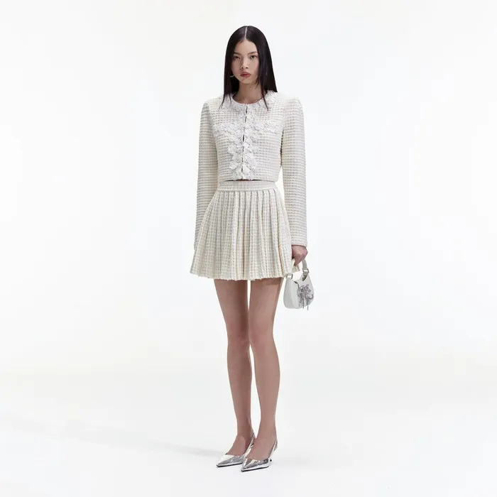 Self Portrait Knitwear Cream Knitted Mini Skirt 8211 Women