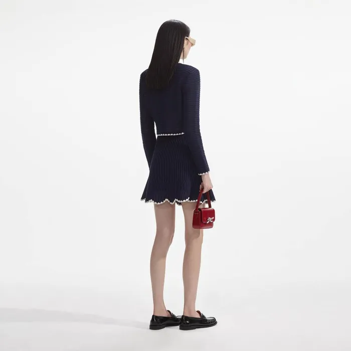 Self Portrait Knitwear Navy Crochet Contrast Trim Mini Skirt 8211 Women