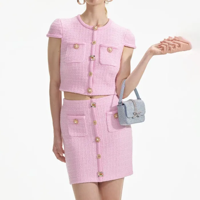 Self Portrait Knitwear Pink Jewel Button Knit Top 8211 Women