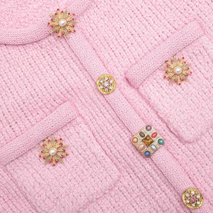 Self Portrait Knitwear Pink Jewel Button Knit Top 8211 Women