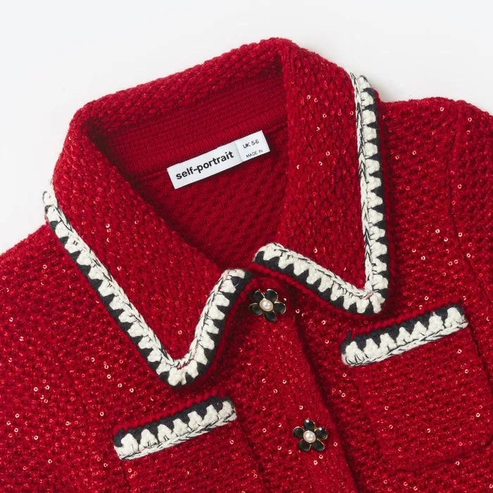 Self Portrait Knitwear Red Sequin Knit Cardigan 8211 Kids