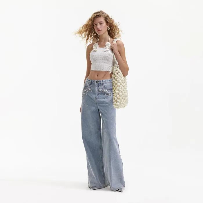Self Portrait Knitwear White Crochet Crop Top 8211 Women
