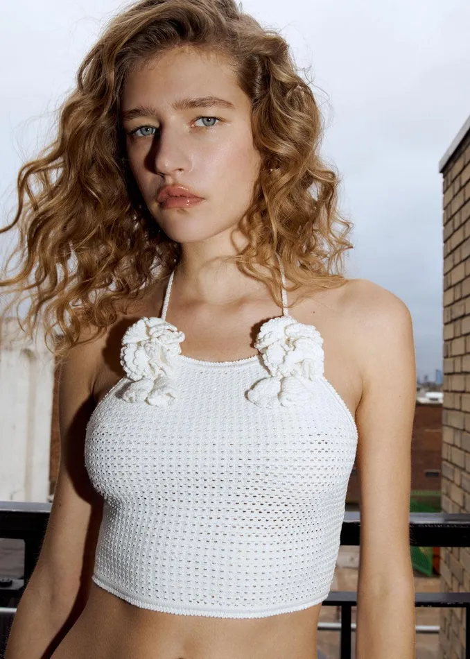 Self Portrait Knitwear White Crochet Crop Top 8211 Women