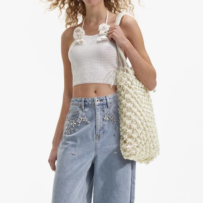 Self Portrait Knitwear White Crochet Crop Top 8211 Women
