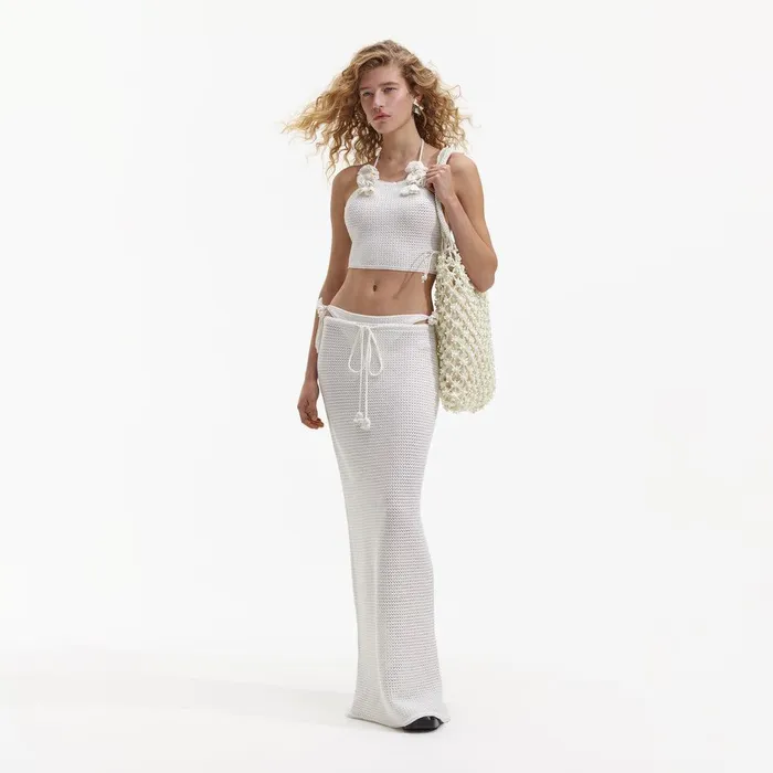 Self Portrait Knitwear White Crochet Maxi Skirt 8211 Women