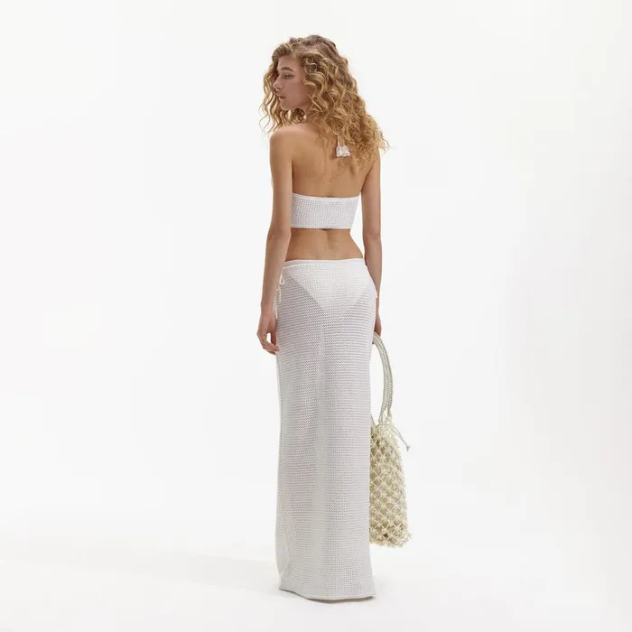 Self Portrait Knitwear White Crochet Maxi Skirt 8211 Women