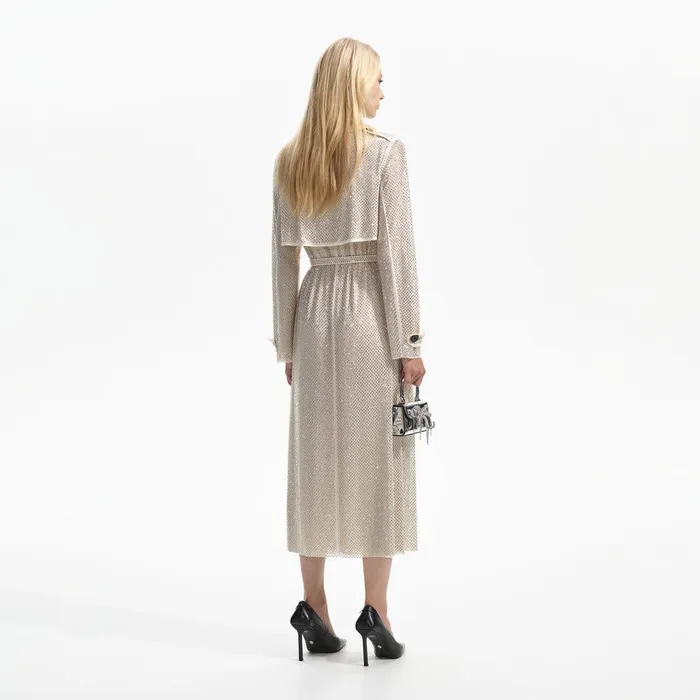 Self Portrait Outerwear Cream Rhinestone Trench 8211 Women