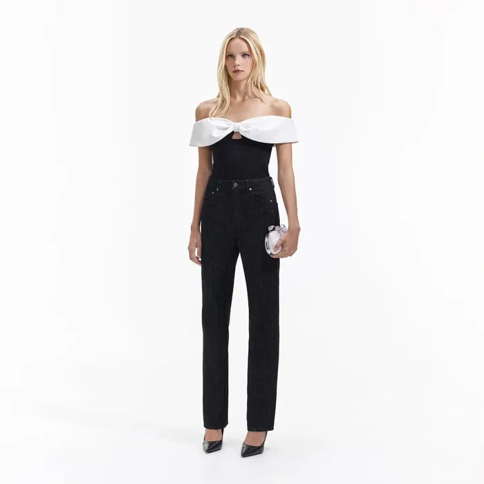 Self Portrait Tops Black Crepe Bow Top 8211 Women