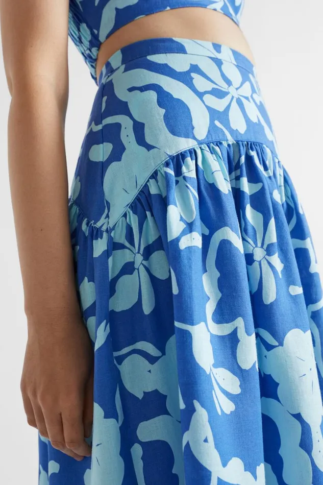 Sets Woman Seed Heritage Linen Floral Midi Skirt Deep Ocean Floral