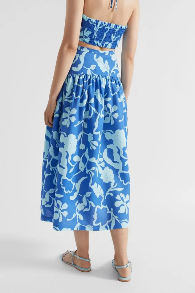 Sets Woman Seed Heritage Linen Floral Midi Skirt Deep Ocean Floral