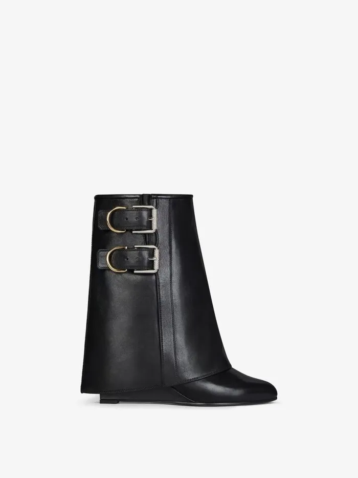 Shark Lock Buckles Ankle Boots In Leather Black Women Givenchy Shark Lock