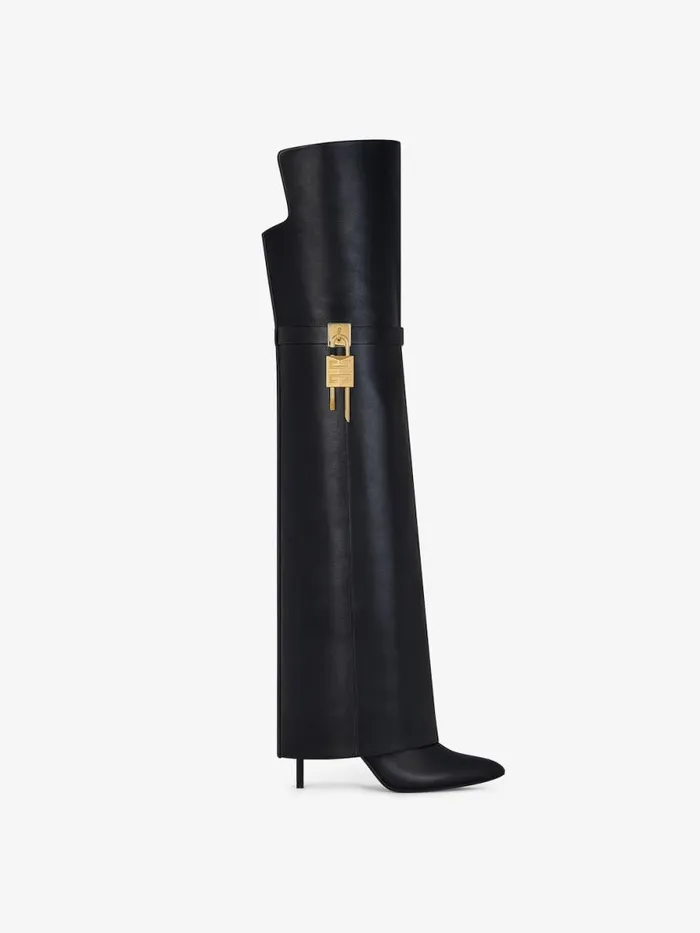 Shark Lock Stiletto OverTheKnee Boots In Leather Black Women Givenchy Shark Lock