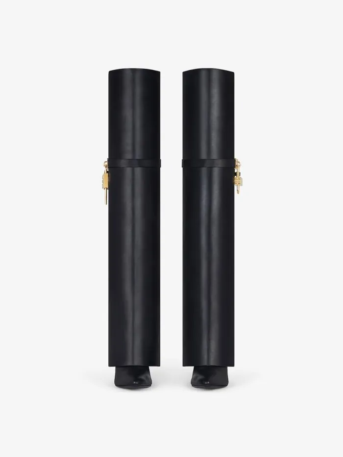 Shark Lock Stiletto OverTheKnee Boots In Leather Black Women Givenchy Shark Lock