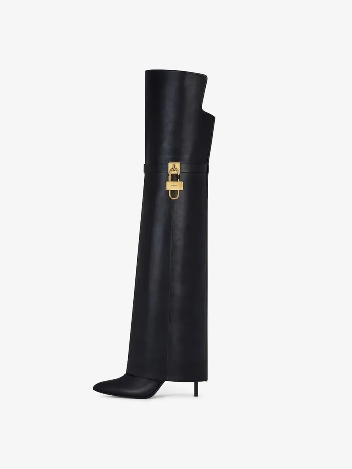 Shark Lock Stiletto OverTheKnee Boots In Leather Black Women Givenchy Shark Lock