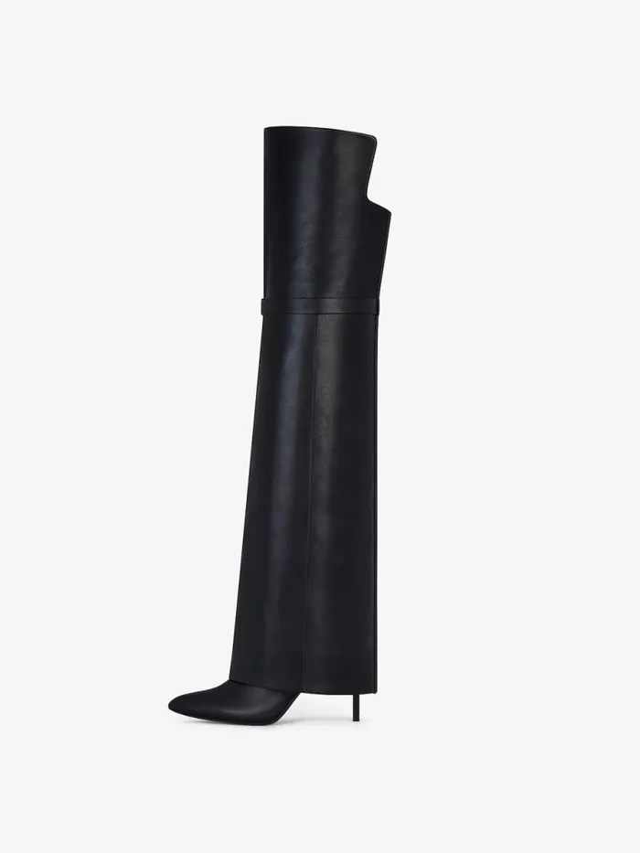 Shark Lock Stiletto OverTheKnee Boots In Leather Black Women Givenchy Shark Lock