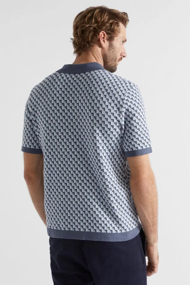 Shirts Man Seed Heritage Geo Knitted Polo Shirt Steel Blue Geo