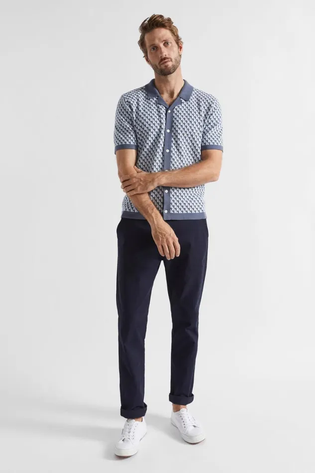 Shirts Man Seed Heritage Geo Knitted Polo Shirt Steel Blue Geo