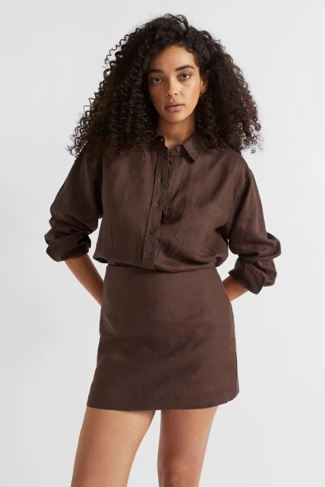 Shirts Woman Seed Heritage Core Linen Boyfriend Shirt Deep Raisin