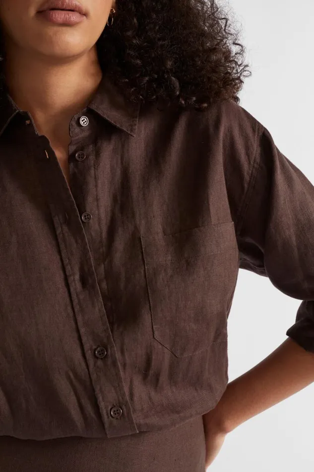 Shirts Woman Seed Heritage Core Linen Boyfriend Shirt Deep Raisin