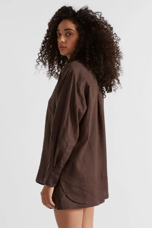 Shirts Woman Seed Heritage Core Linen Boyfriend Shirt Deep Raisin
