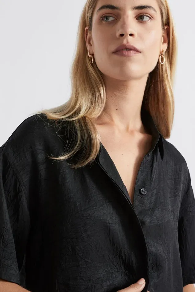 Shirts Woman Seed Heritage Satin Short Sleeve Shirt Black