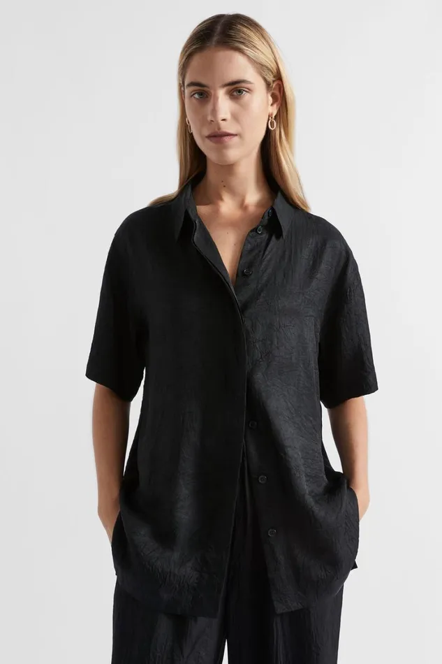 Shirts Woman Seed Heritage Satin Short Sleeve Shirt Black