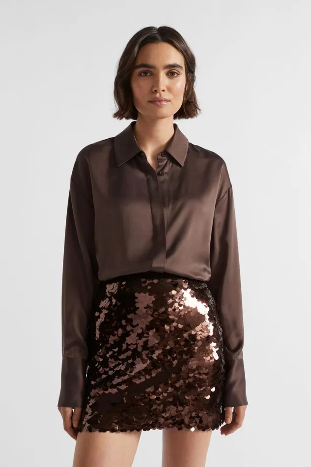 Shirts Woman Seed Heritage Silk Button Down Shirt Deep Raisin