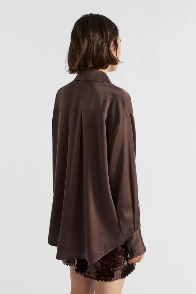 Shirts Woman Seed Heritage Silk Button Down Shirt Deep Raisin
