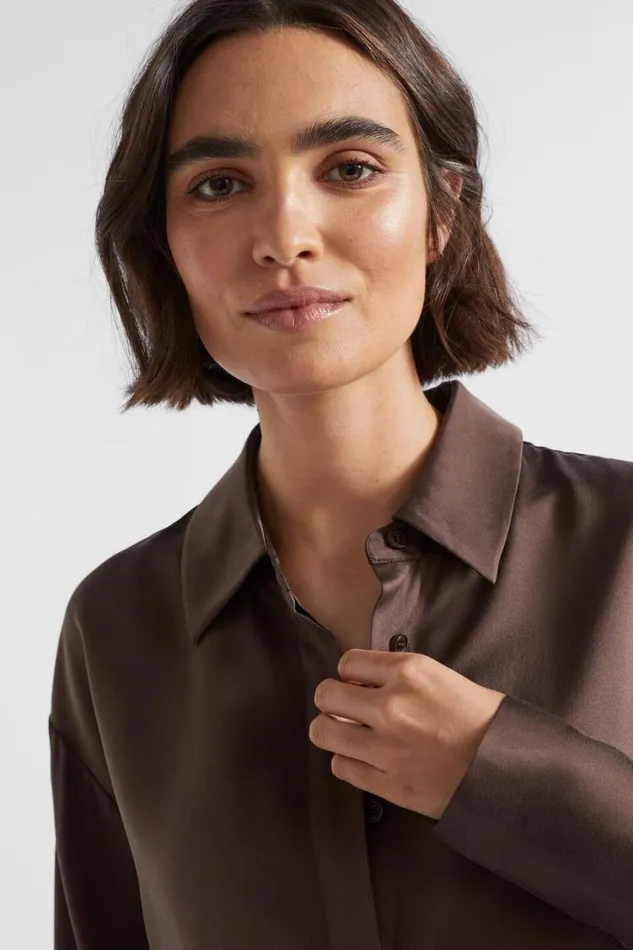 Shirts Woman Seed Heritage Silk Button Down Shirt Deep Raisin