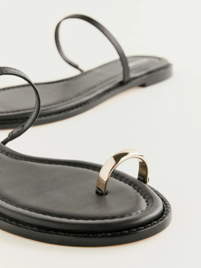 Shoes The Reformation Cassandra Flat Sandal Black Leather