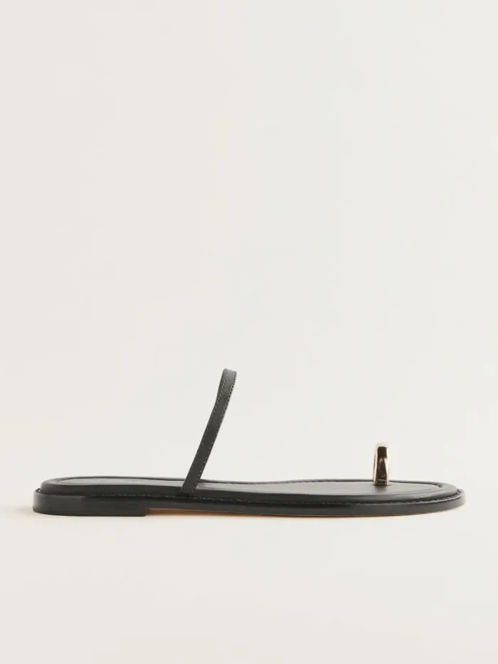 Shoes The Reformation Cassandra Flat Sandal Black Leather