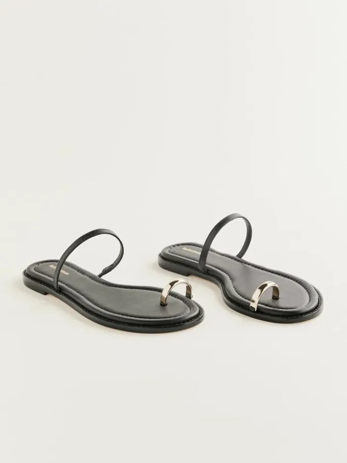 Shoes The Reformation Cassandra Flat Sandal Black Leather