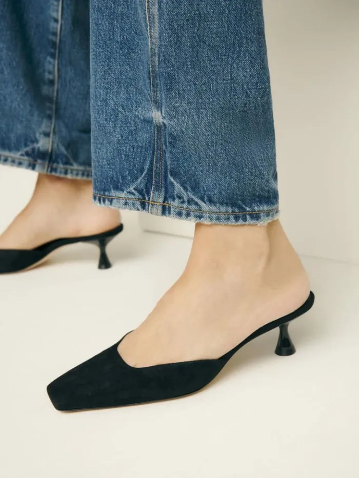 Shoes The Reformation Daniela Kitten Mule Black Suede