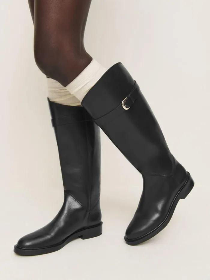 Shoes The Reformation Franklin Knee Boot Black Leather